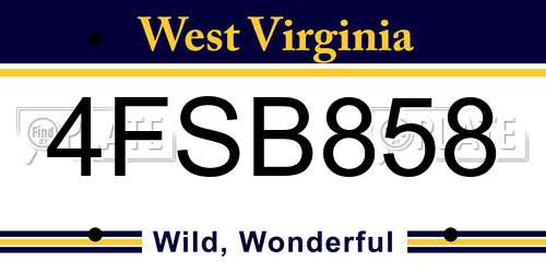 4FSB858 West Virginia License Plate