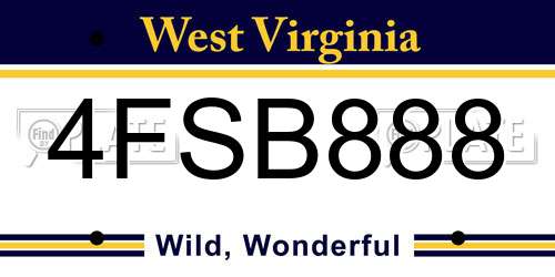 4FSB888 West Virginia License Plate