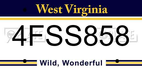 4FSS858 West Virginia License Plate