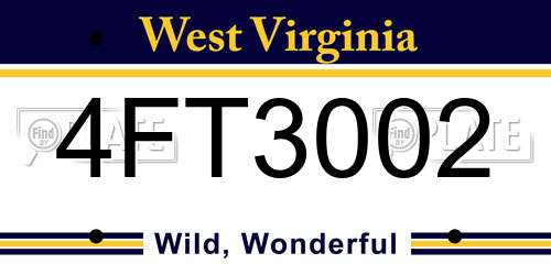 4FT3002 West Virginia License Plate