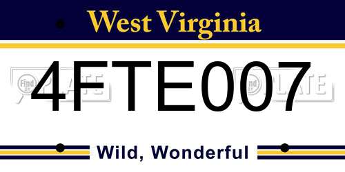 4FTE007 West Virginia License Plate