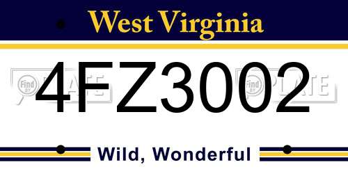 4FZ3002 West Virginia License Plate