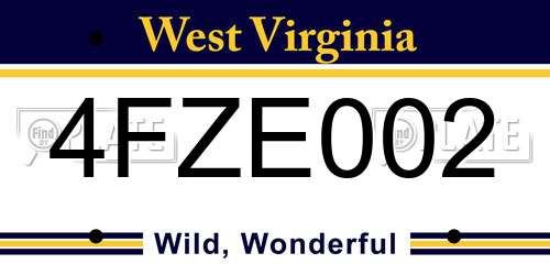 4FZE002 West Virginia License Plate