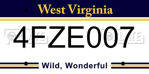 4FZE007 West Virginia License Plate