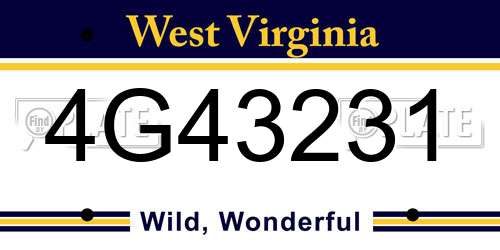4G43231 West Virginia License Plate