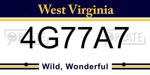 4G77A7 West Virginia License Plate