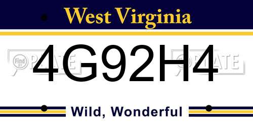 4G92H4 West Virginia License Plate