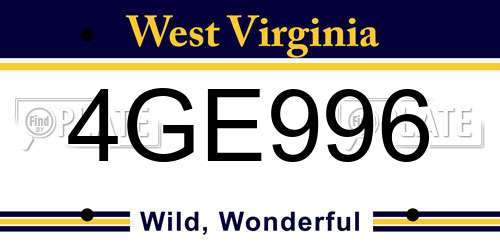 4GE996 West Virginia License Plate