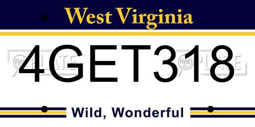 4GET318 West Virginia License Plate