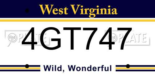4GT747 West Virginia License Plate