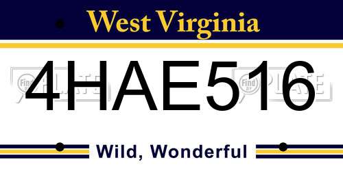 4HAE516 West Virginia License Plate