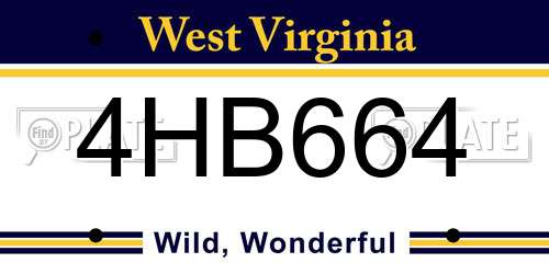 4HB664 West Virginia License Plate