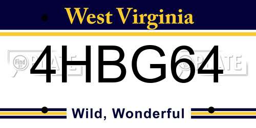 4HBG64 West Virginia License Plate