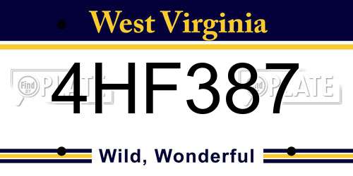 4HF387 West Virginia License Plate