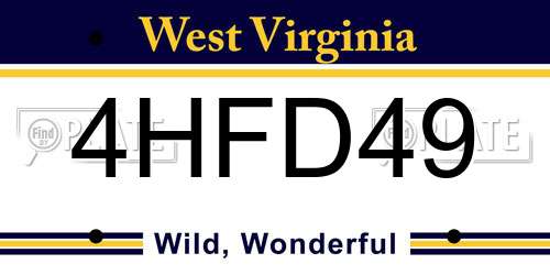 4HFD49 West Virginia License Plate
