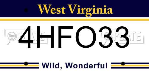 4HFO33 West Virginia License Plate