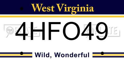 4HFO49 West Virginia License Plate