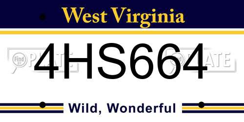 4HS664 West Virginia License Plate