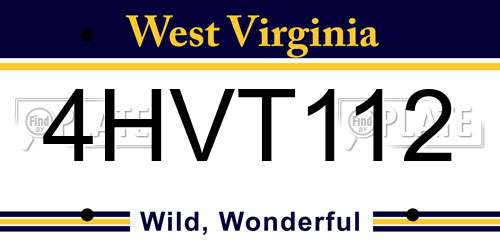 4HVT112 West Virginia License Plate