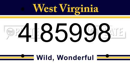4I85998 West Virginia License Plate