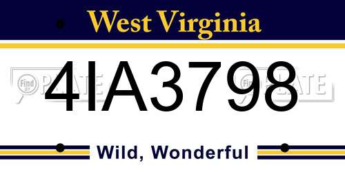4IA3798 West Virginia License Plate
