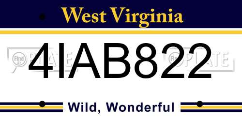 4IAB822 West Virginia License Plate