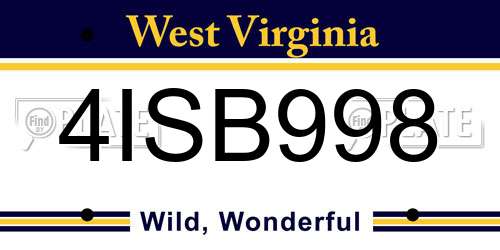 4ISB998 West Virginia License Plate
