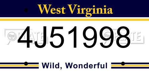 4J51998 West Virginia License Plate