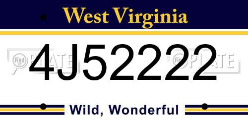 4J52222 West Virginia License Plate