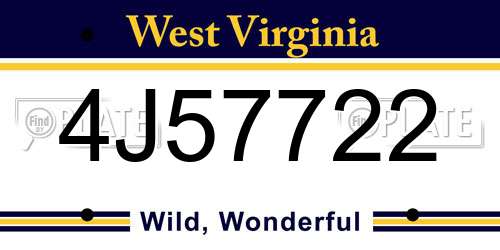 4J57722 West Virginia License Plate