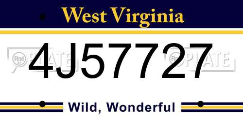 4J57727 West Virginia License Plate