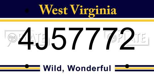 4J57772 West Virginia License Plate