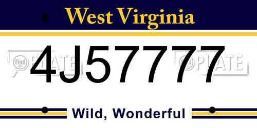 4J57777 West Virginia License Plate