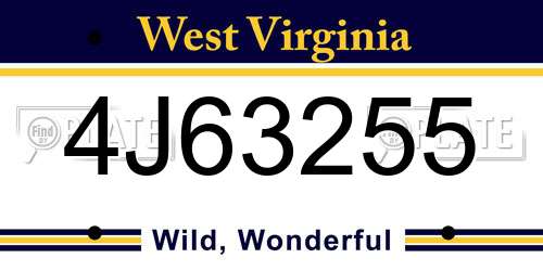 4J63255 West Virginia License Plate