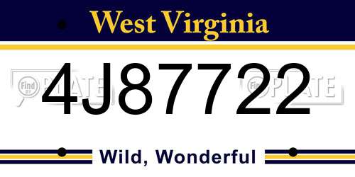 4J87722 West Virginia License Plate