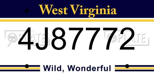 4J87772 West Virginia License Plate