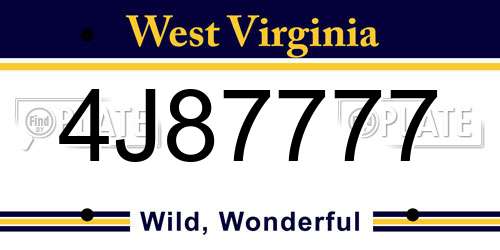 4J87777 West Virginia License Plate