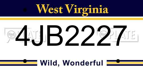 4JB2227 West Virginia License Plate