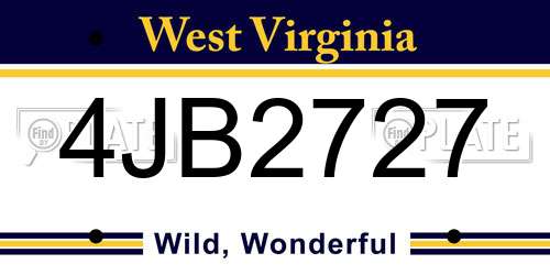 4JB2727 West Virginia License Plate