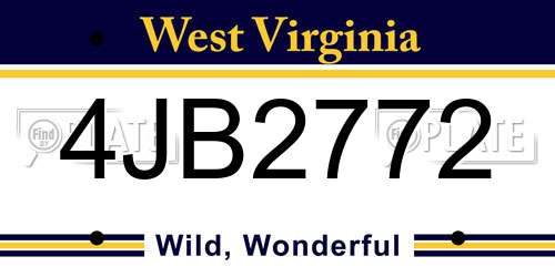 4JB2772 West Virginia License Plate