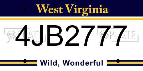 4JB2777 West Virginia License Plate