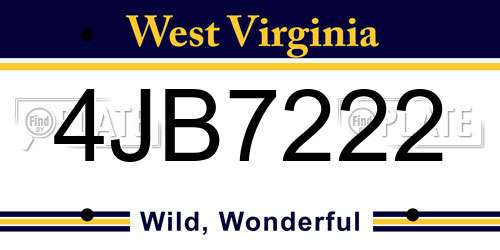 4JB7222 West Virginia License Plate
