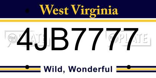 4JB7777 West Virginia License Plate
