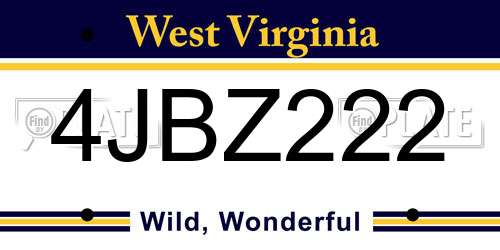 4JBZ222 West Virginia License Plate