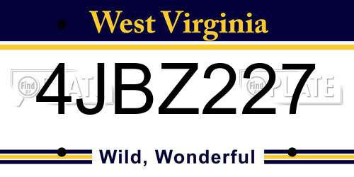 4JBZ227 West Virginia License Plate
