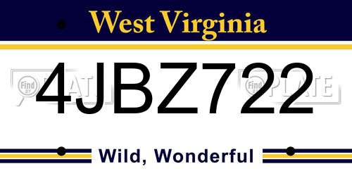 4JBZ722 West Virginia License Plate