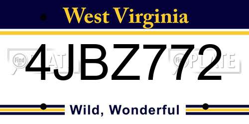 4JBZ772 West Virginia License Plate