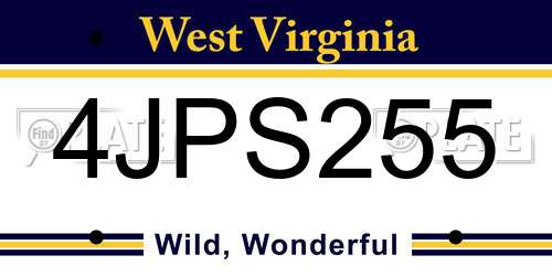 4JPS255 West Virginia License Plate