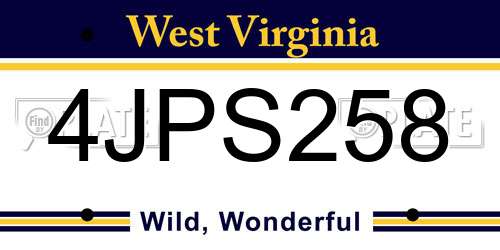 4JPS258 West Virginia License Plate