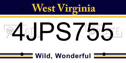4JPS755 West Virginia License Plate